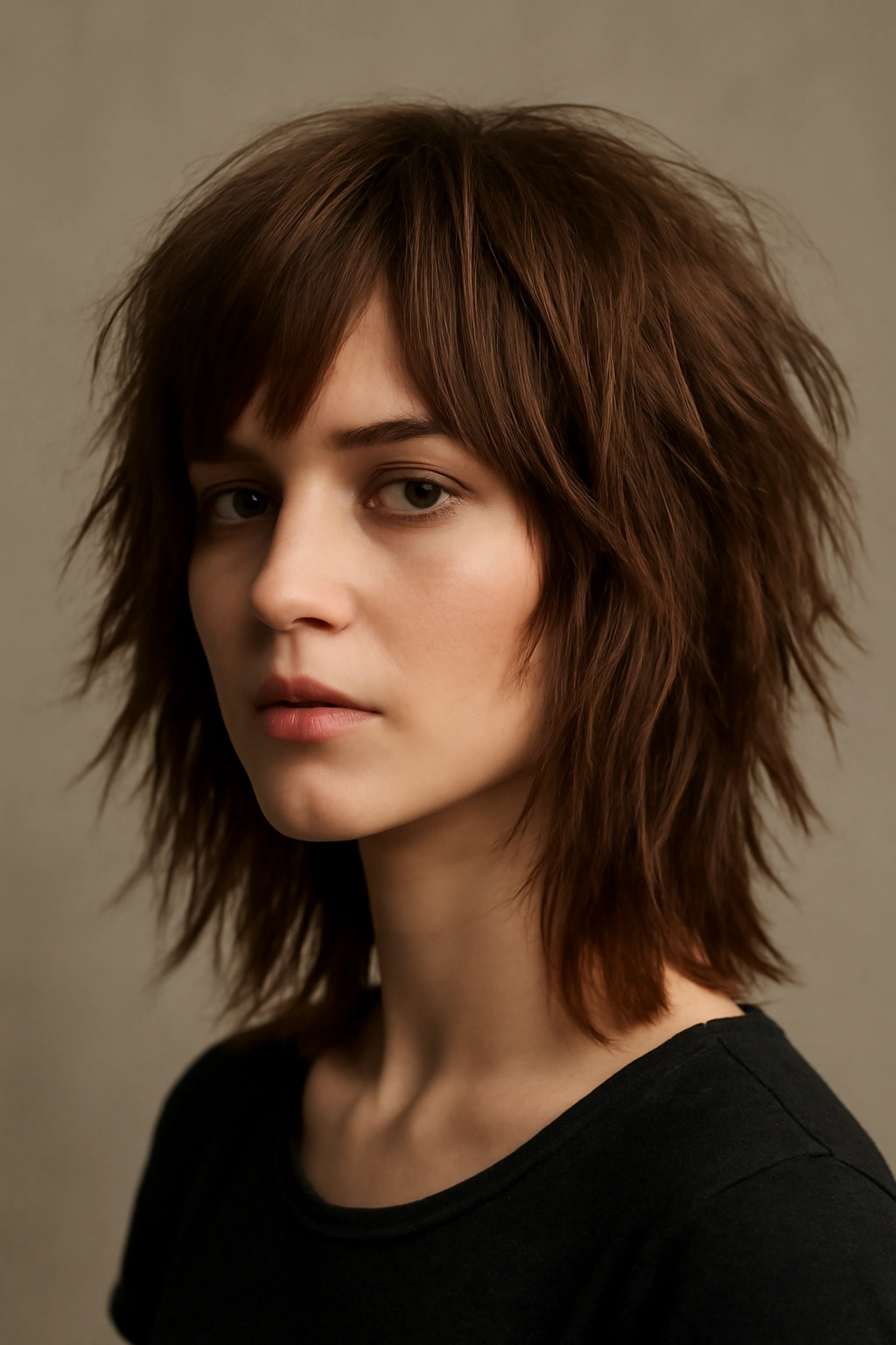 Shoulder-length choppy cut with disconnected layers for an edgy look