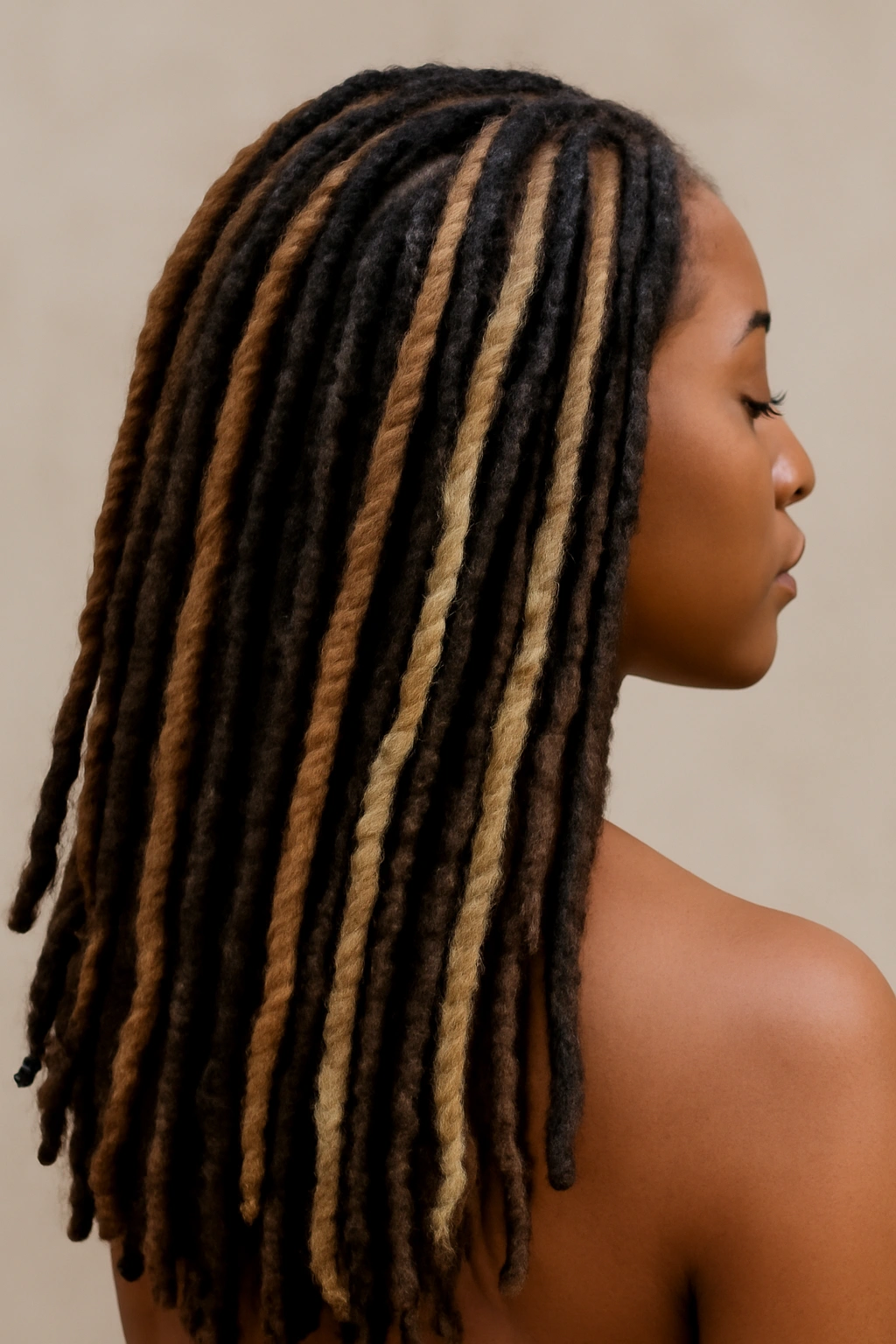 Faux locs with chunky highlights and contrasting streaks