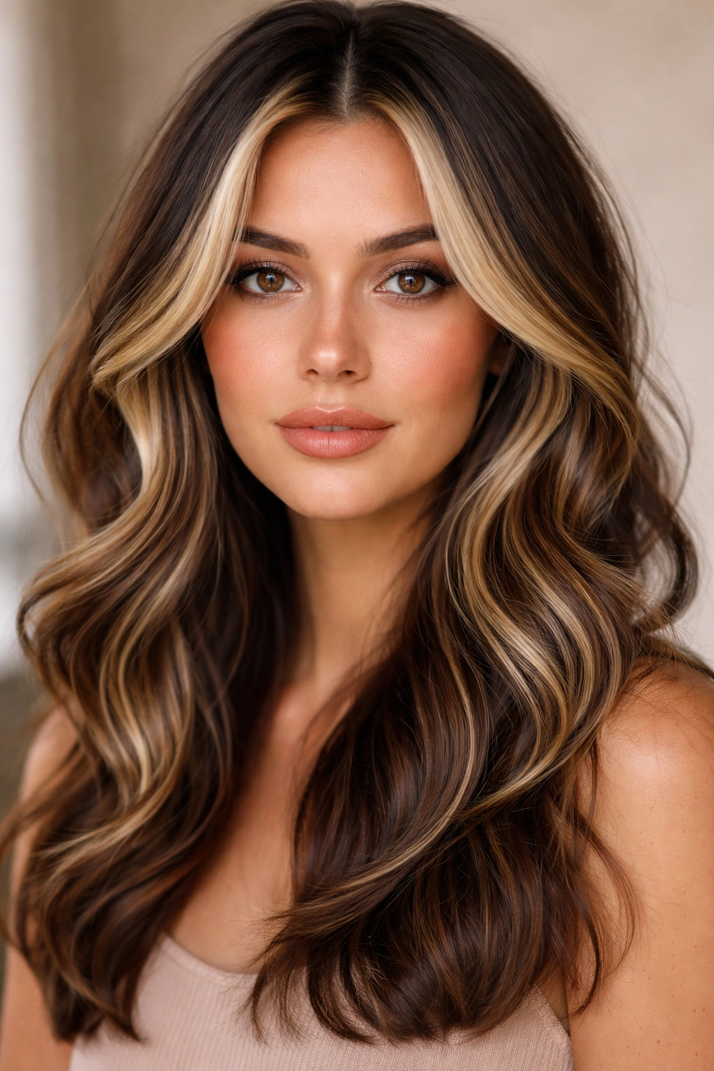 Hair with chunky face-framing highlights and loose waves