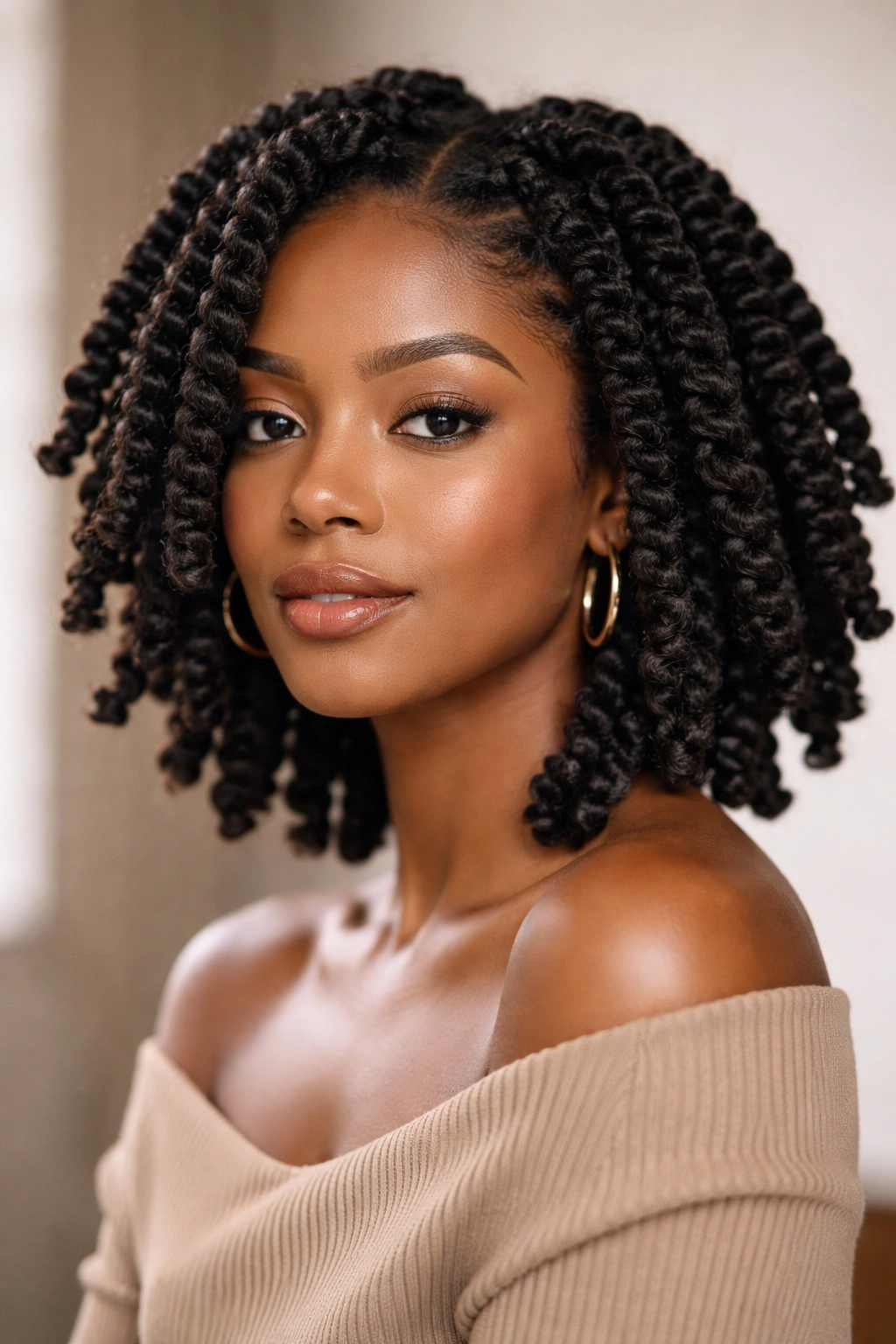 Bold chunky twists on coilier natural hair