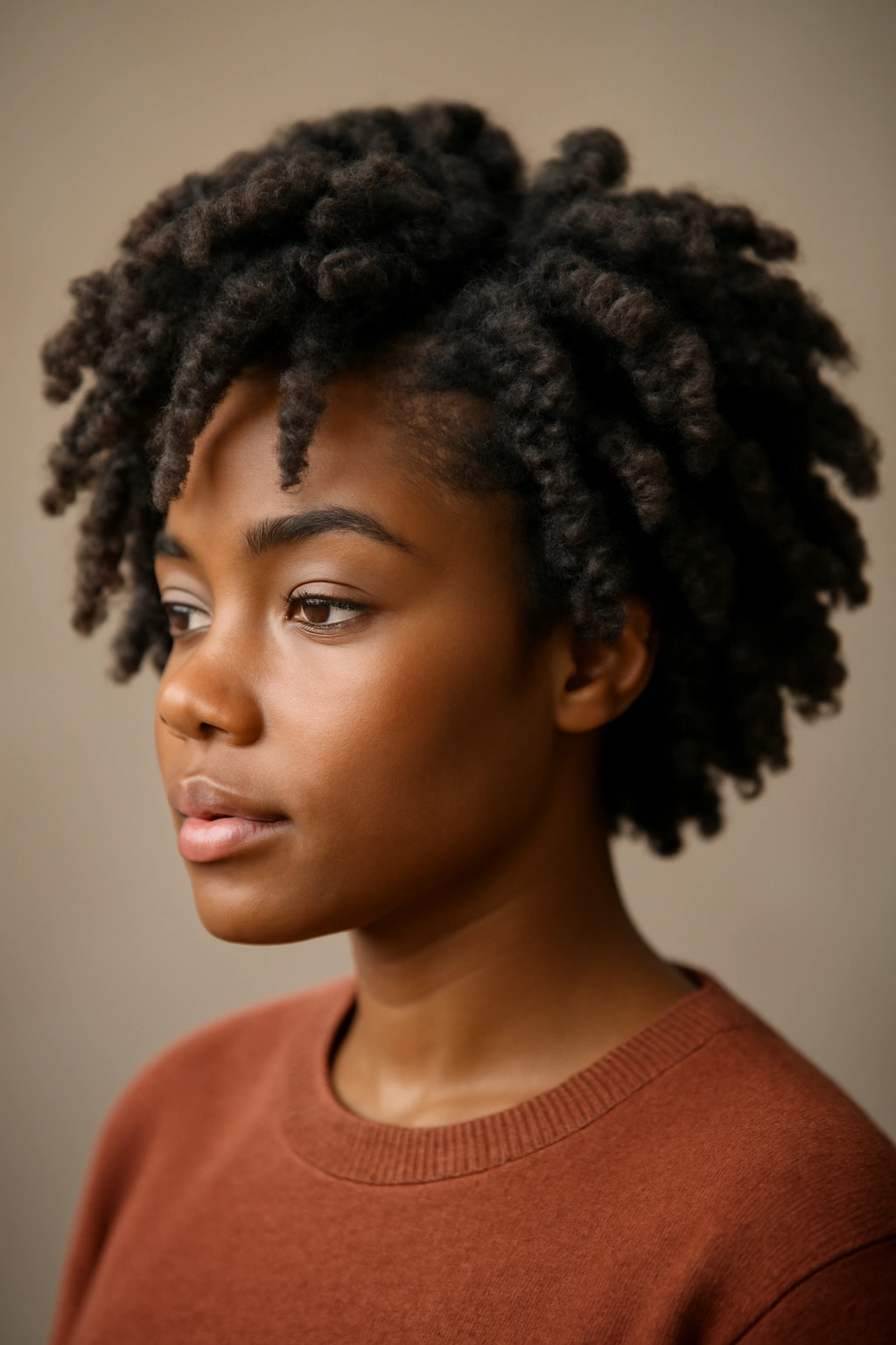 Chunky twist outs showing maximum volume on short natural hair