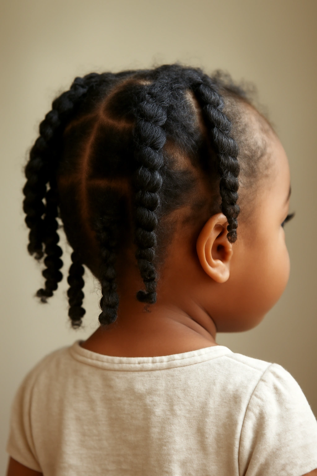 Close-up of a toddler with chunky two-strand twists across the head