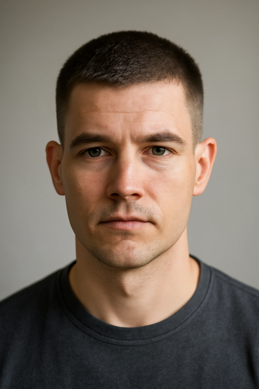 Portrait of classic crew cut with uniform short length