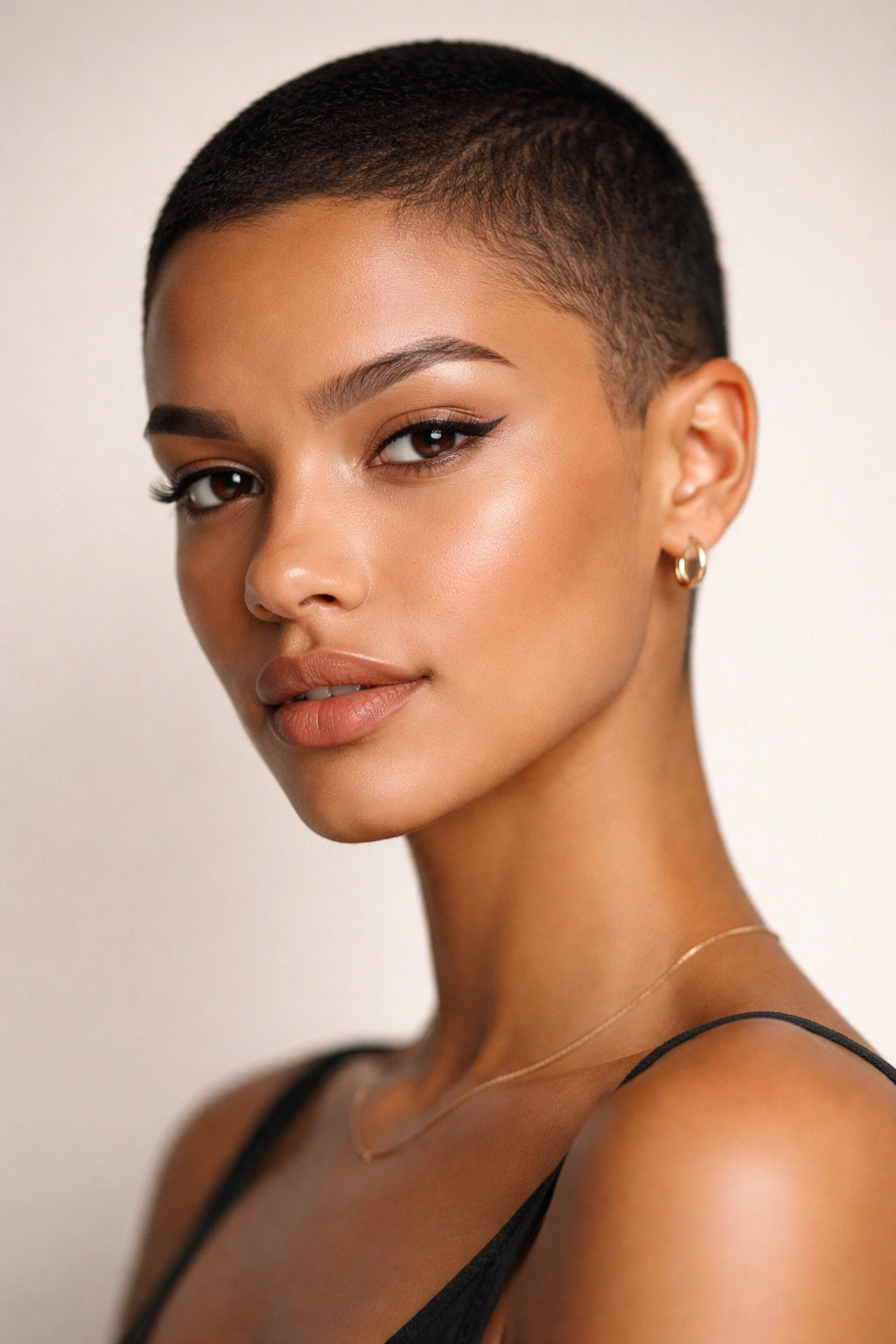 Close-up of a person with an ultra-short, uniform cropped cut.