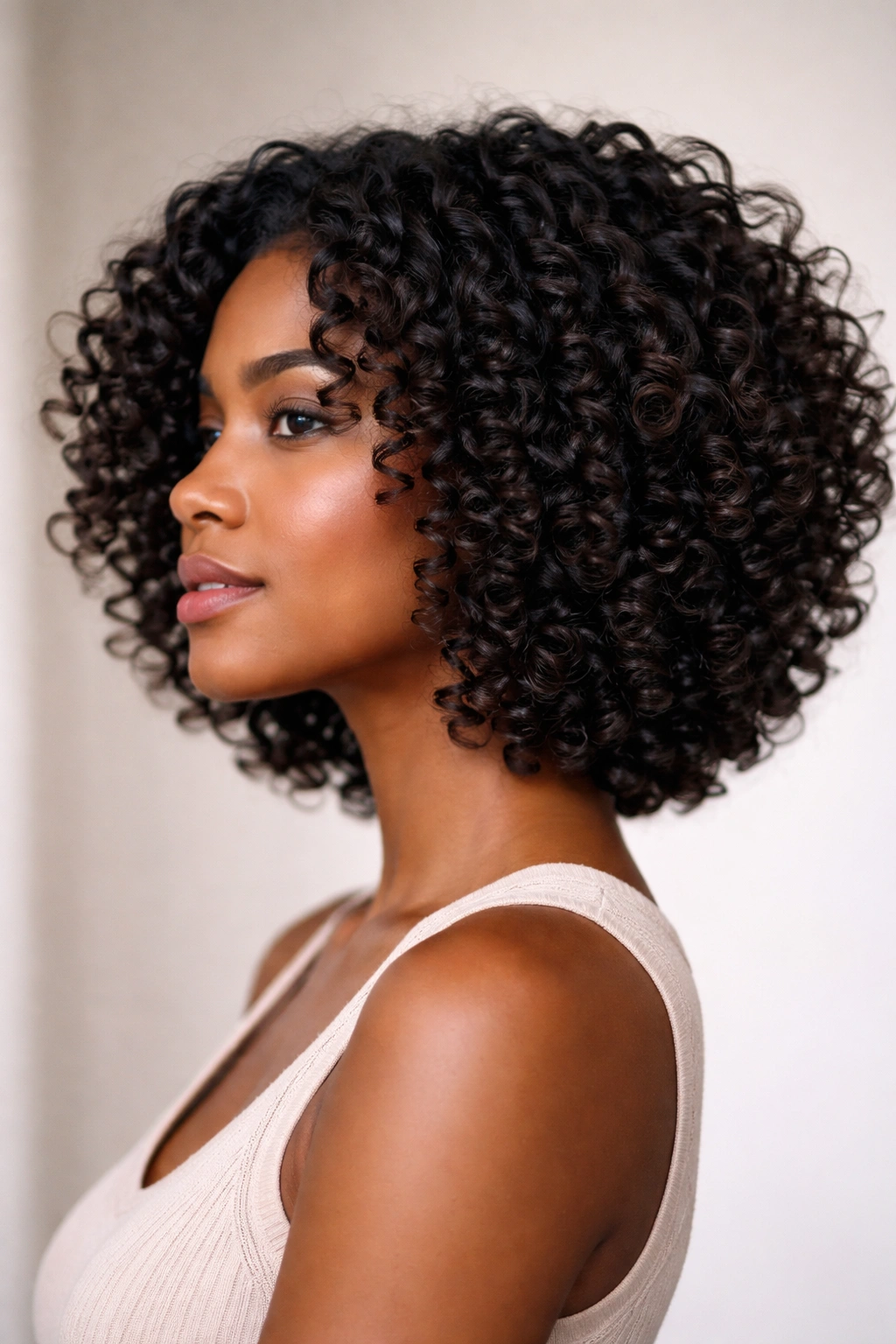 Chin-to-shoulder coil definition bob with layered coils