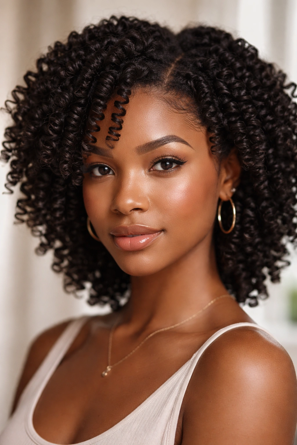 Close-up of defined coil-out curls with individual spirals