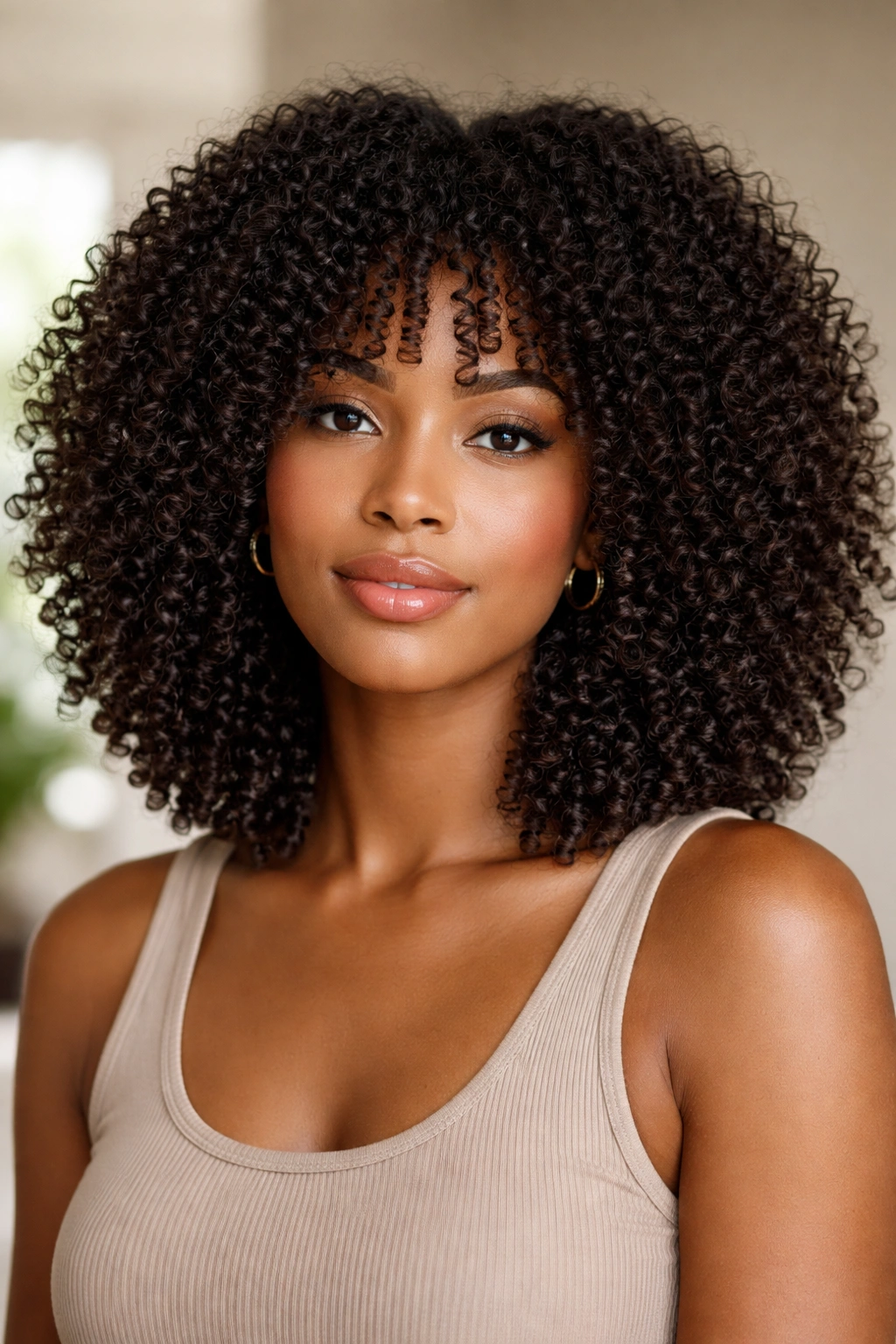 Dense shoulder-length coily crop with uniform coils.