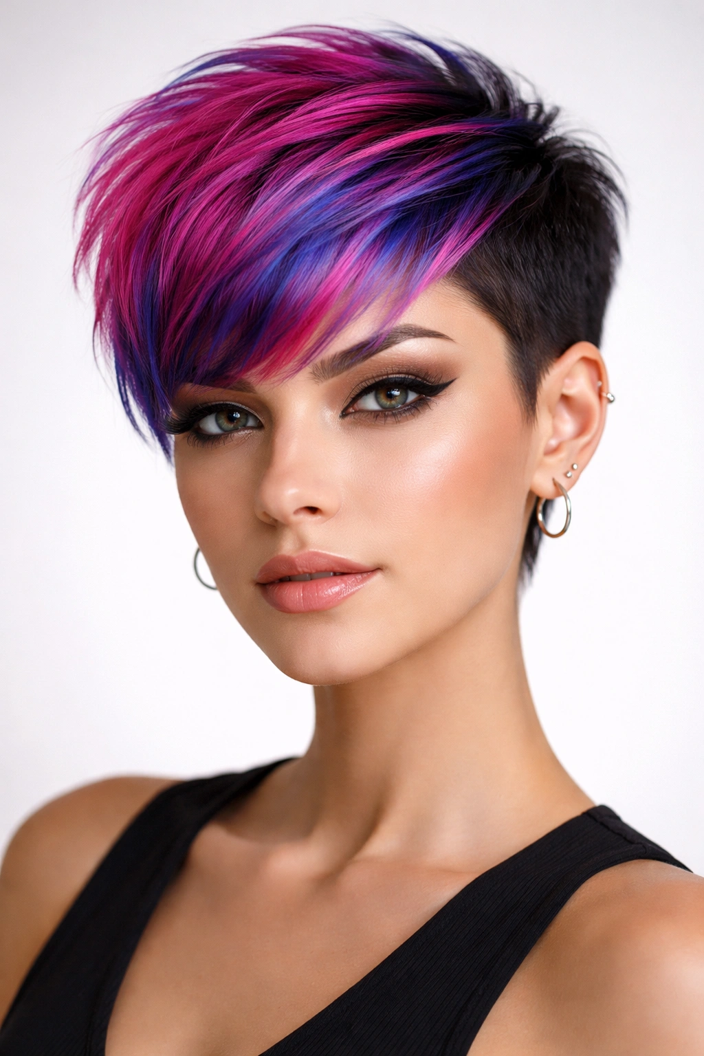 Frontal portrait of a colored pixie with top color and contrasting side color