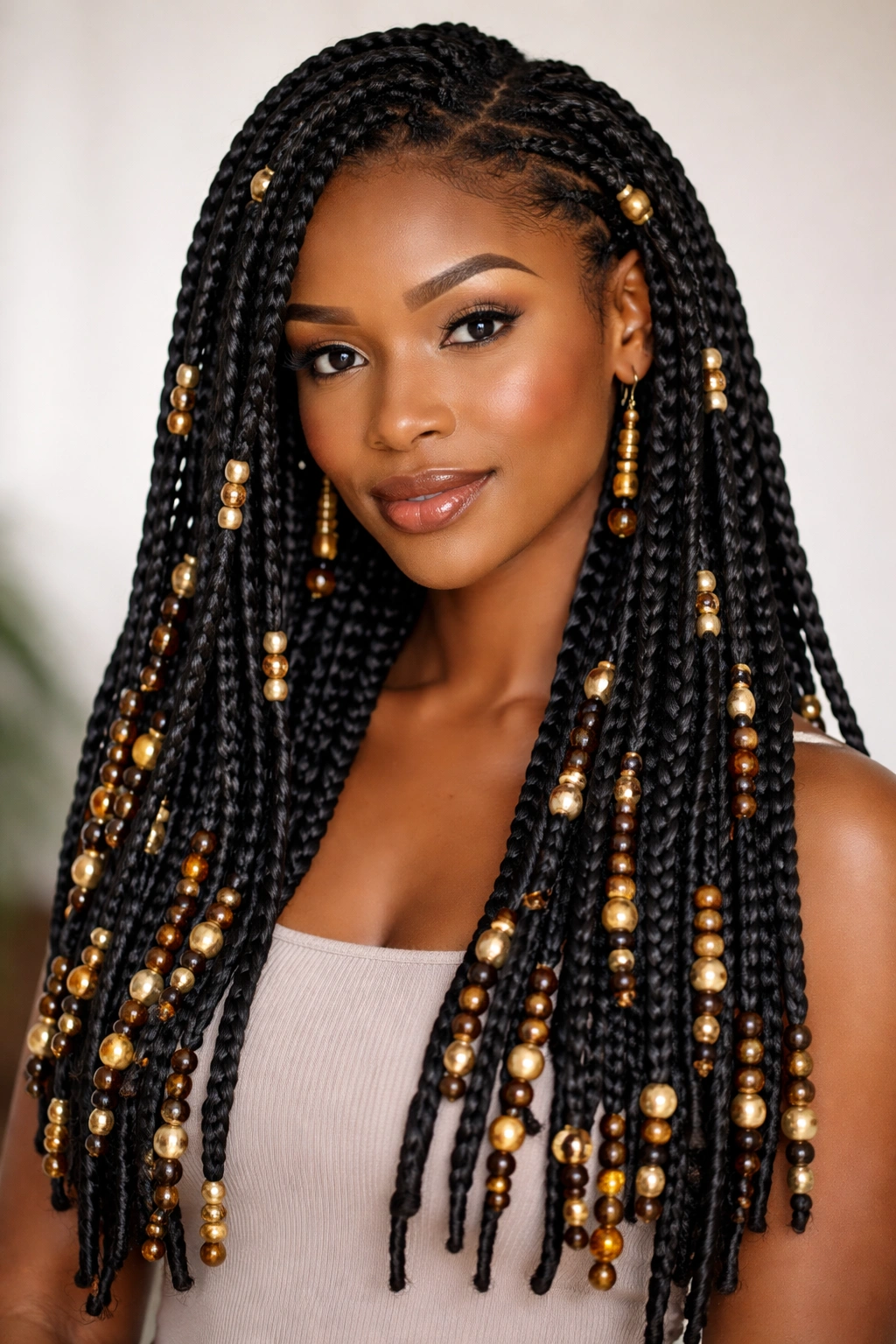 Crochet braids with decorative beads threaded along the braids