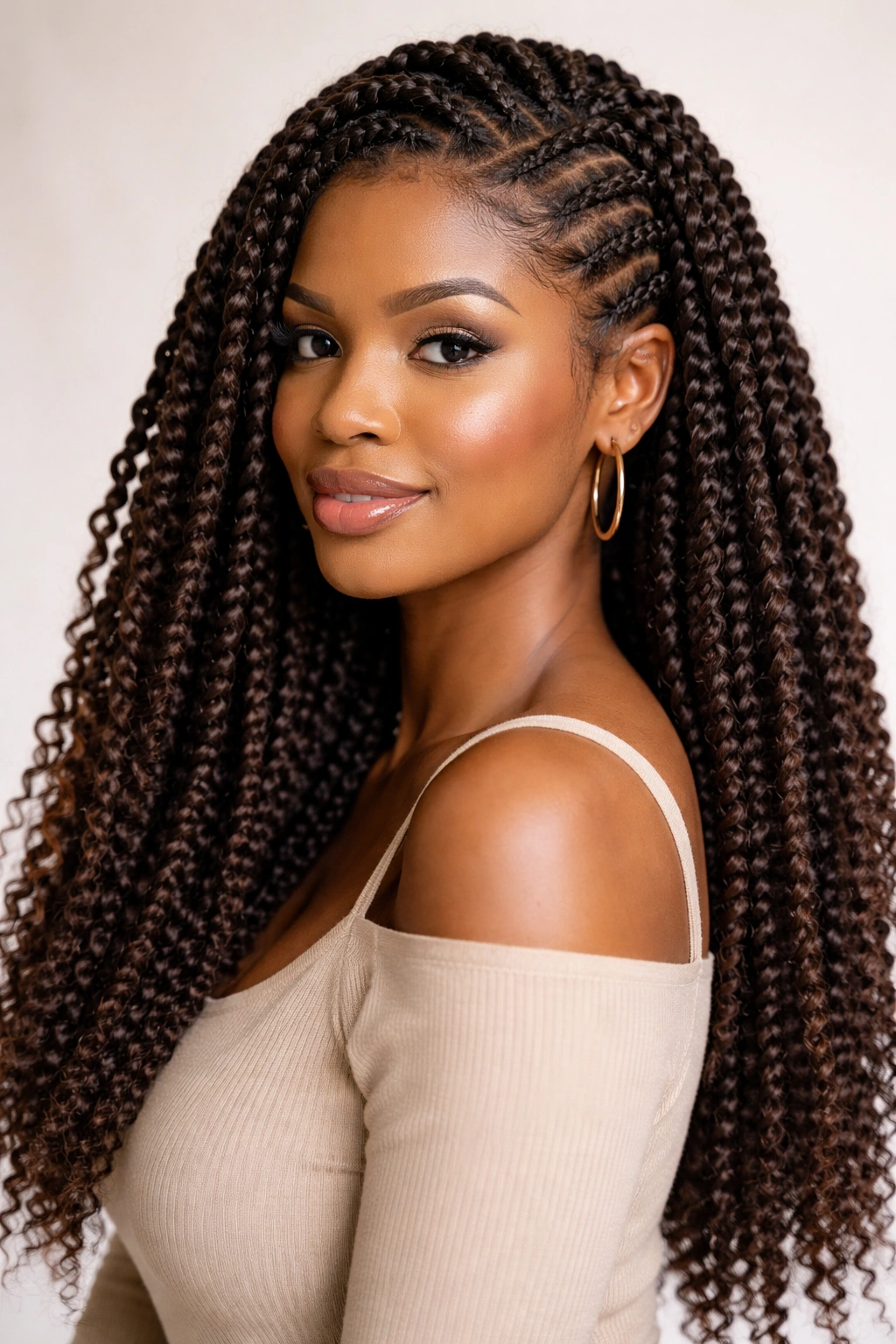 Crochet braids with pre-braided extensions through cornrows