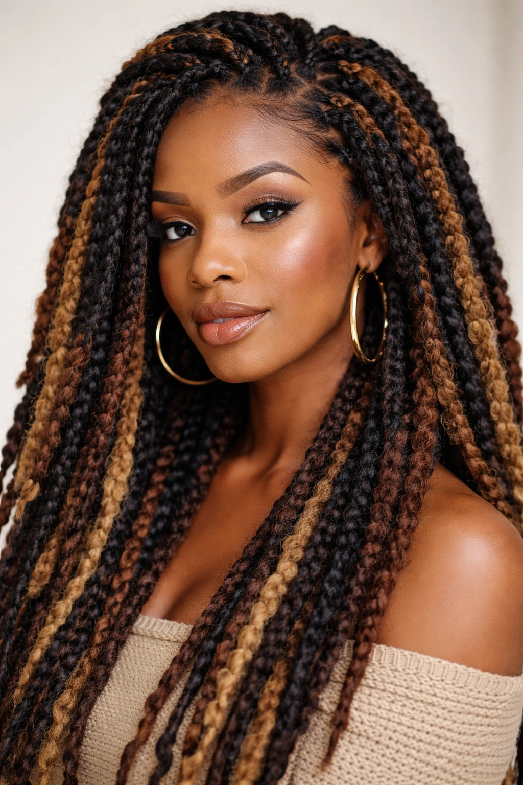 Head with crochet braids using textured yarn showing varied texture.