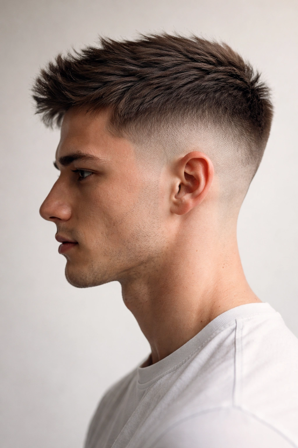 Profile of a crop with faded sides showing a 1-2 inch fade and longer top.