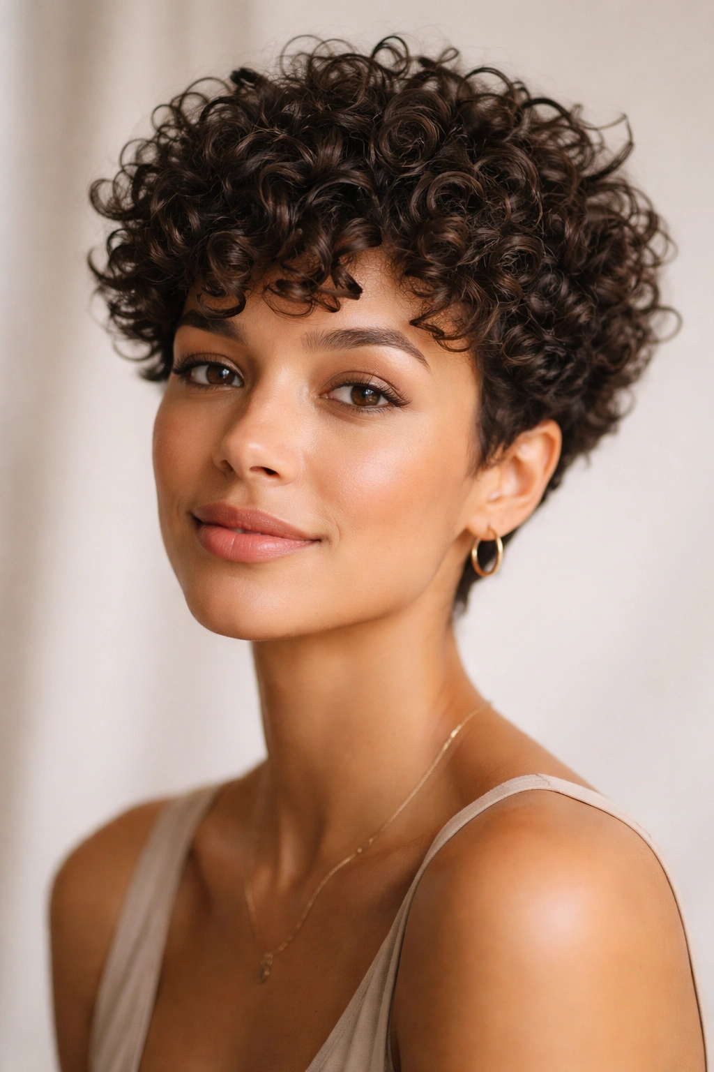 Close-up of cropped curls with defined ringlets and lifted roots