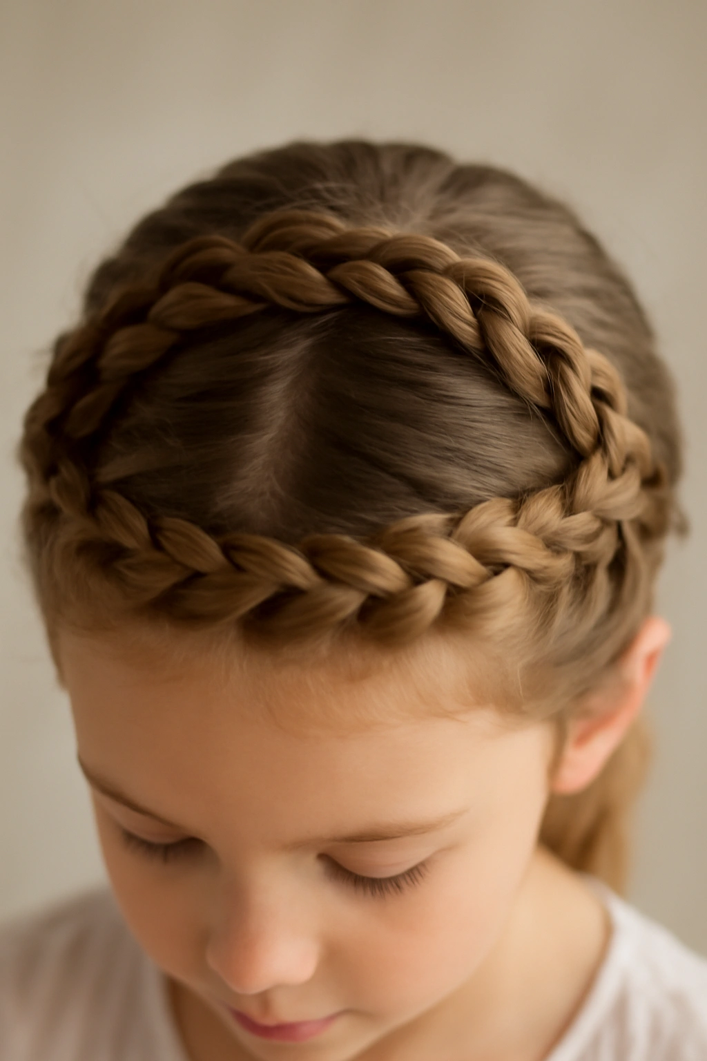Close-up of a crown braid circling a child's head