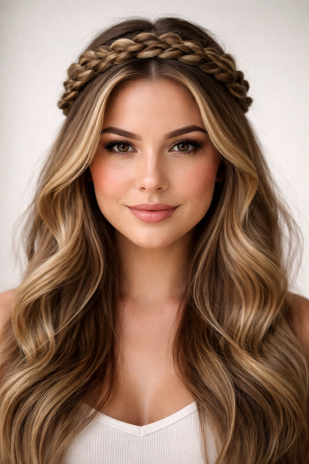 Crown braids around the crown with hair flowing below
