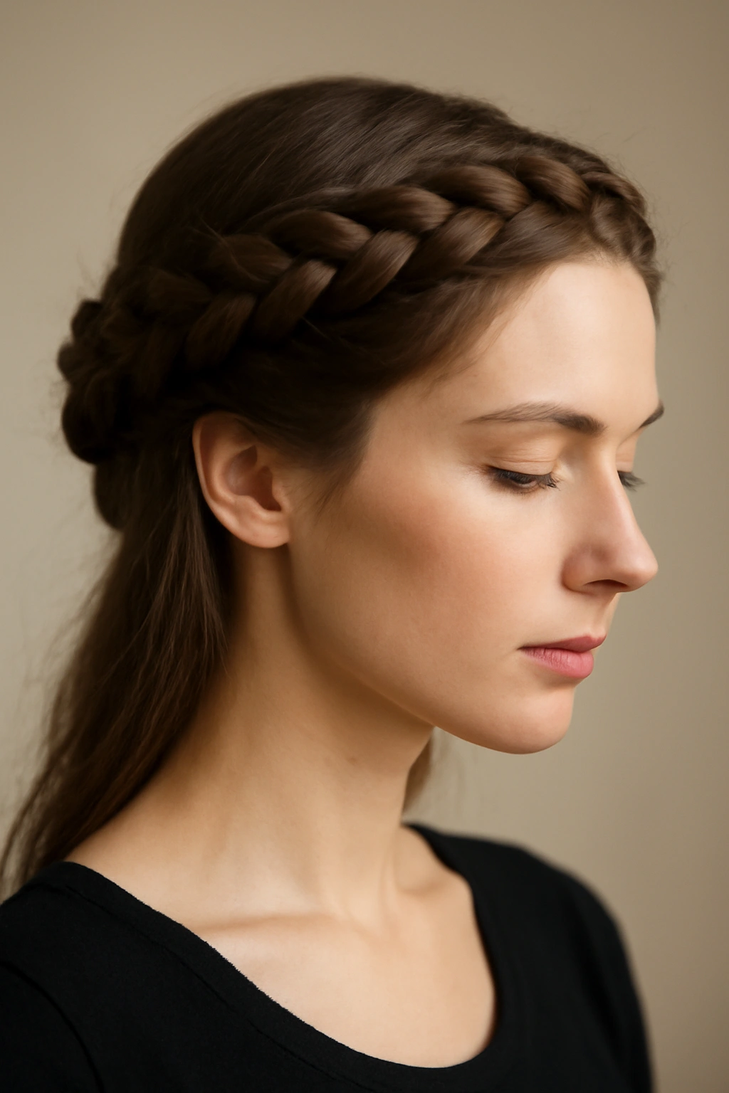 Halo-like crown braid encircling the head