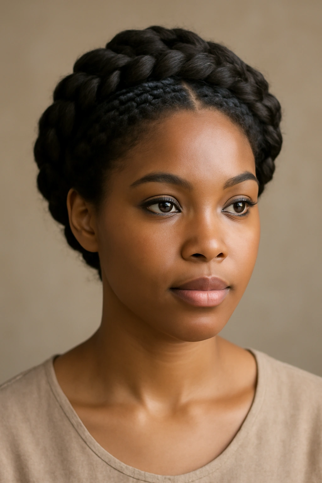 Crown braids encircling the head in a crown-like style