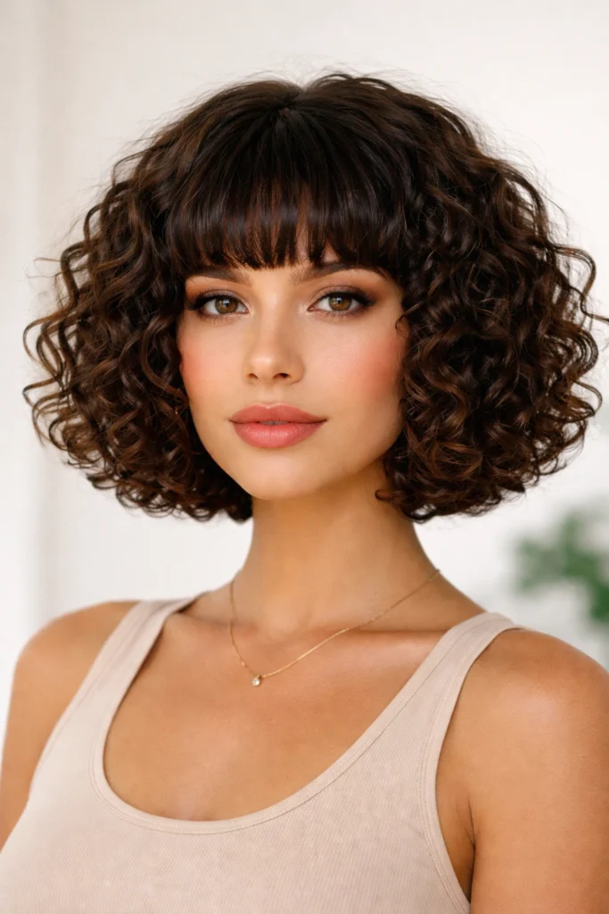 12 Short Haircuts with Curly Bangs You’ll Love