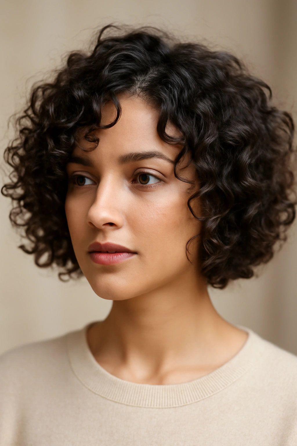 Close-up of a curly bob with defined, bouncy curls
