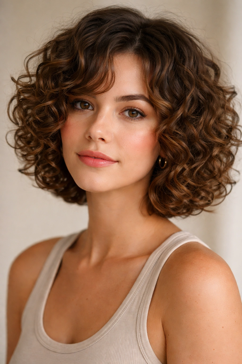Curly chin-length cut with defined waves and layered curls