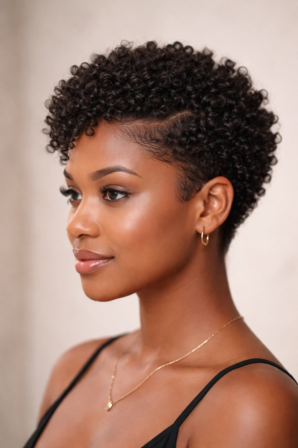 Short curly crop with defined edge-separated coils 4A-4B