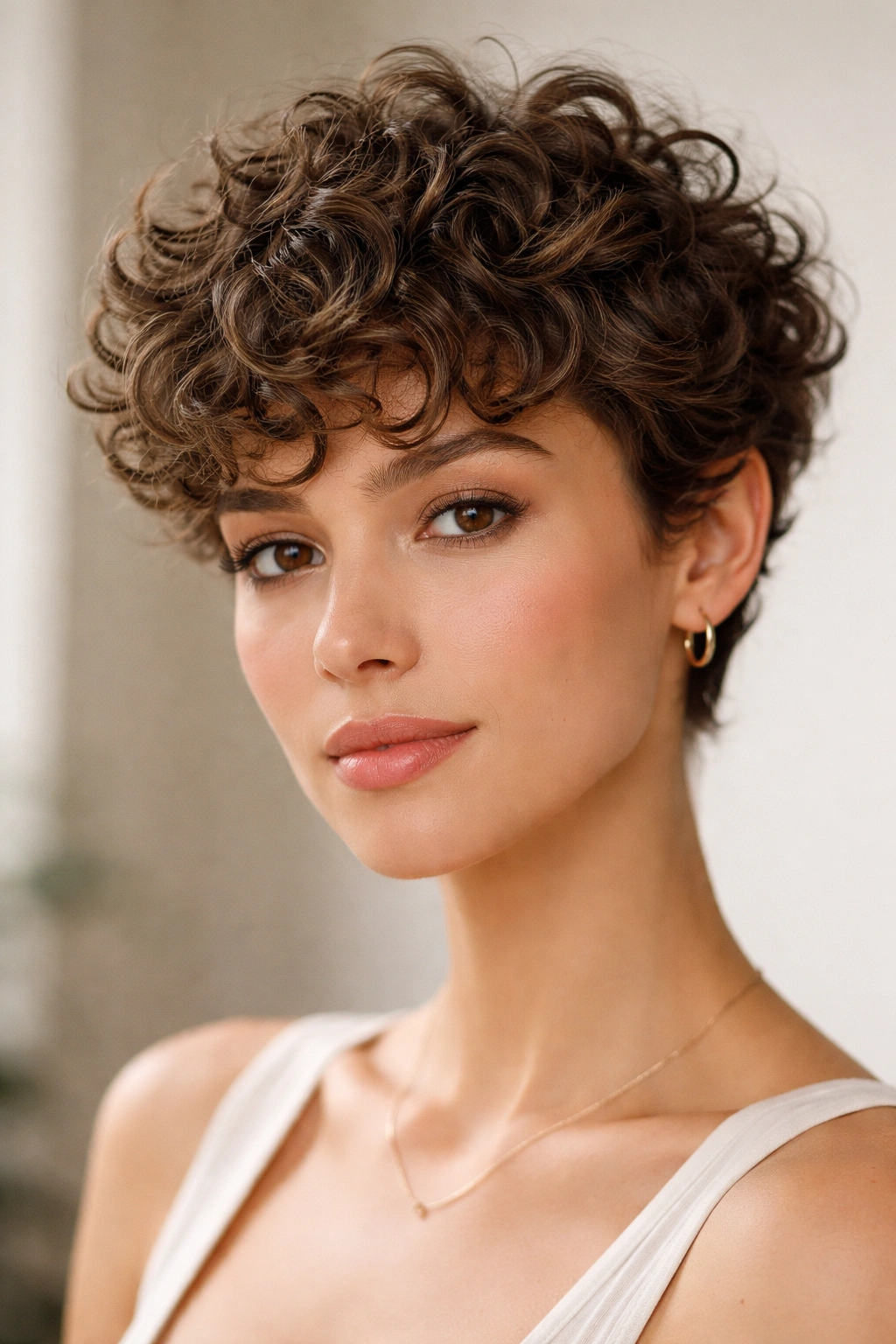 Curly crop cut highlighting natural curls and short length