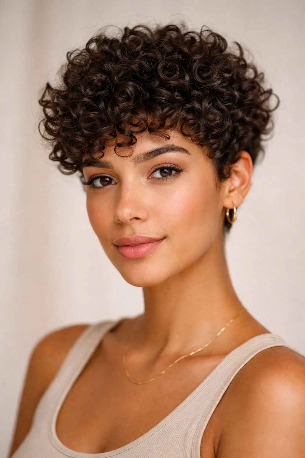 Close-up of a person with a short curly crop and defined curls