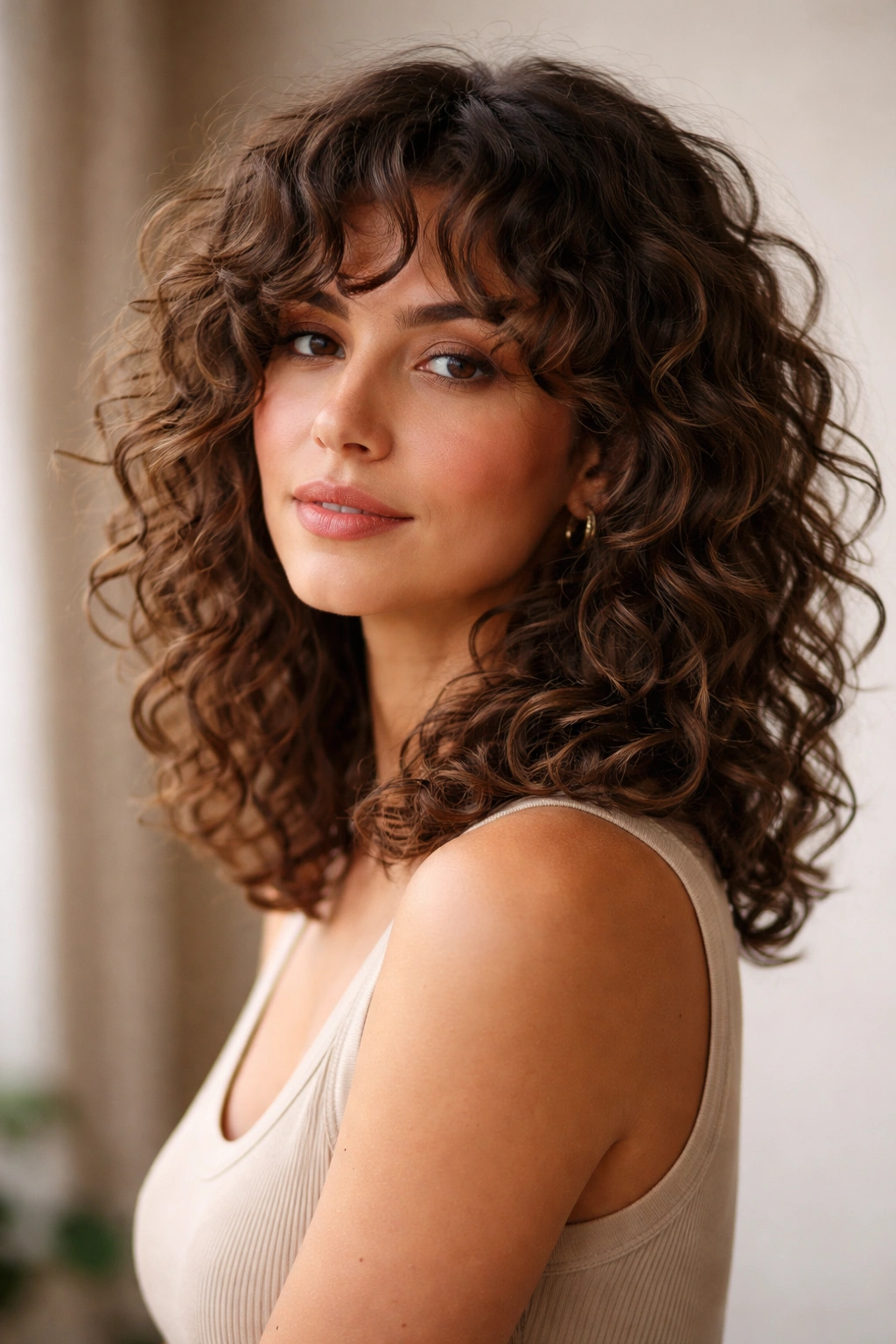 Curly hair styled in a textured shag with loose layers and separated curls.