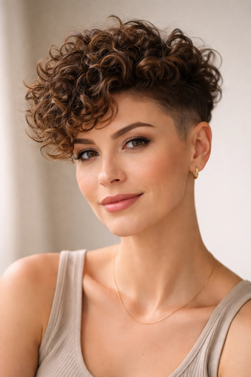 Close-up of cropped curly coils with modern undercut showing bold contrast and texture