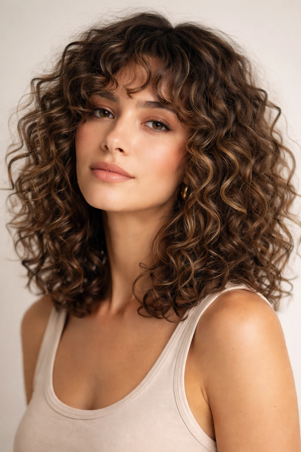 Close-up of shoulder-length curly hair with heavy texture and defined curls