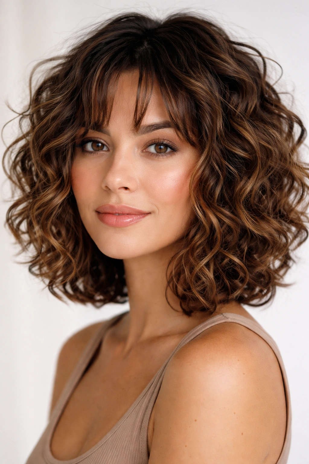 Curly lob hairstyle with choppy layers for lift and definition