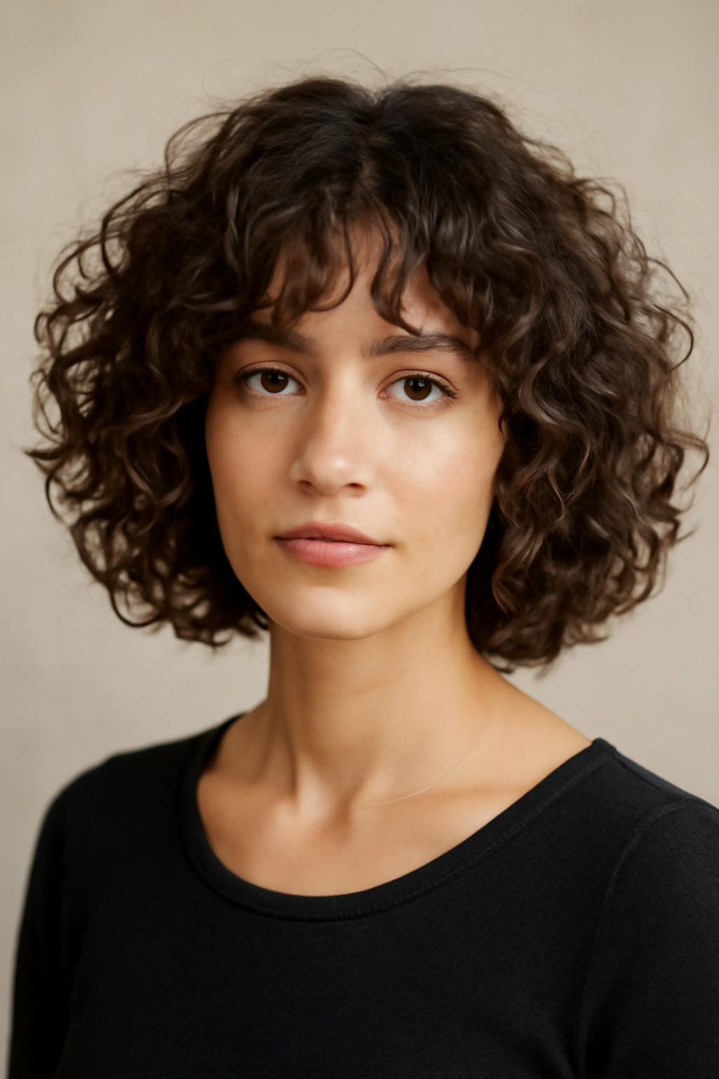 Shoulder-length curly lob with feathered layers and movement