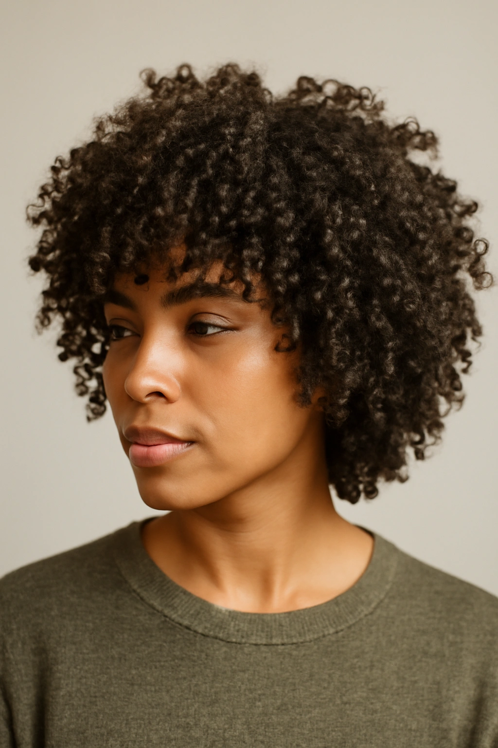 Curly shag on tight coils with defined layers and volume.