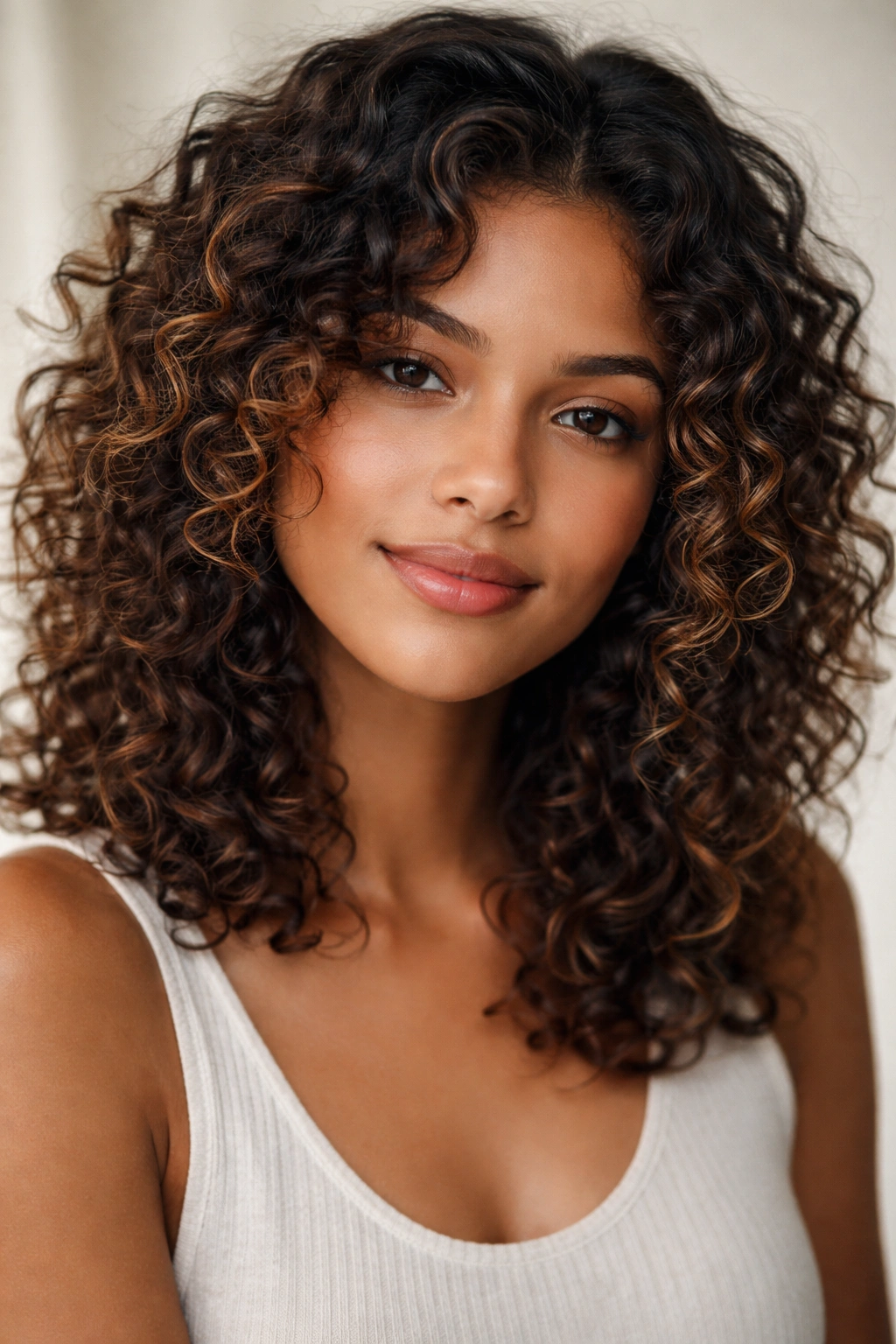 Shoulder-length hair with mixed curl patterns and texture