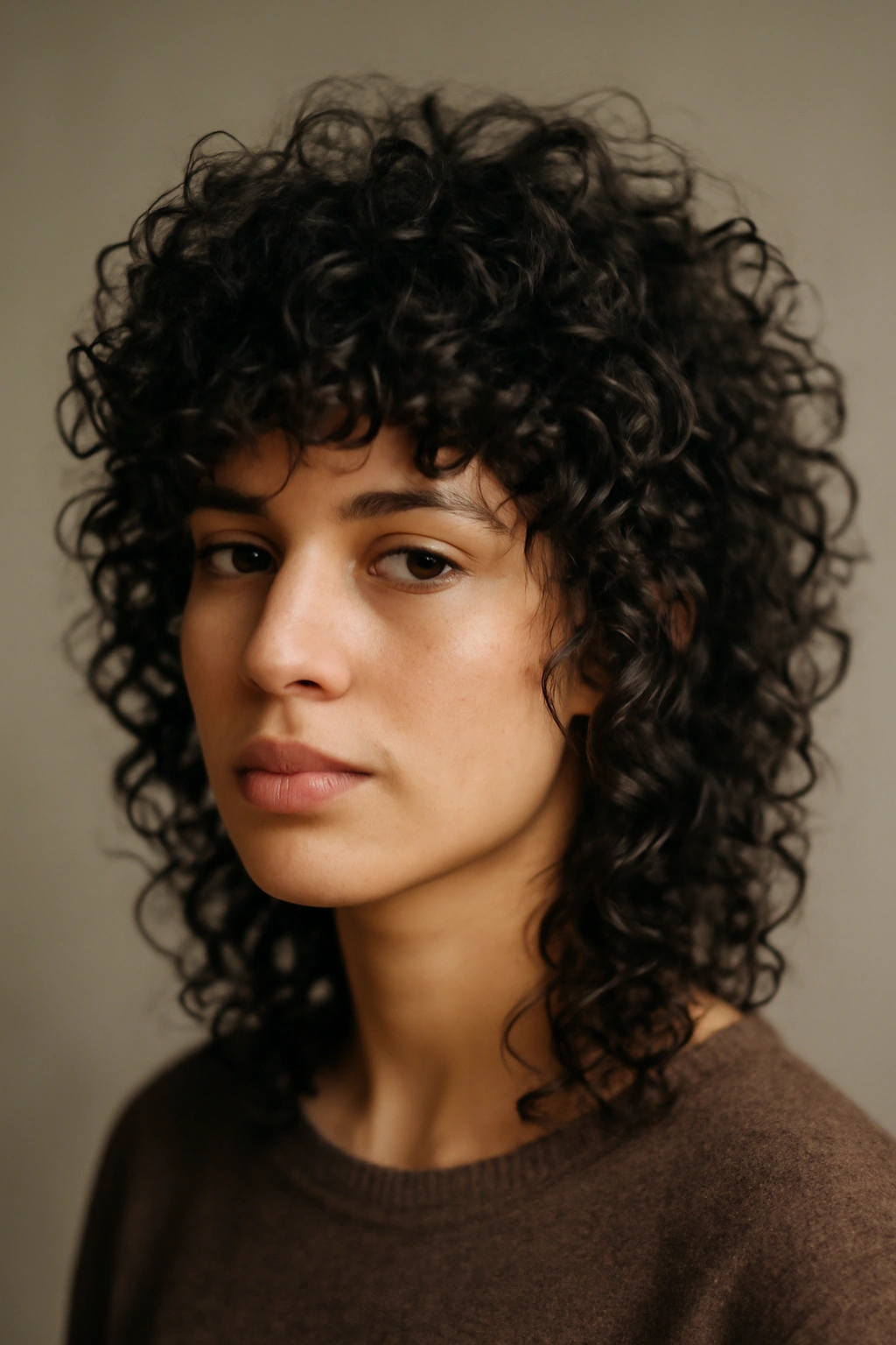 Close-up of curly wolf cut with defined ringlets