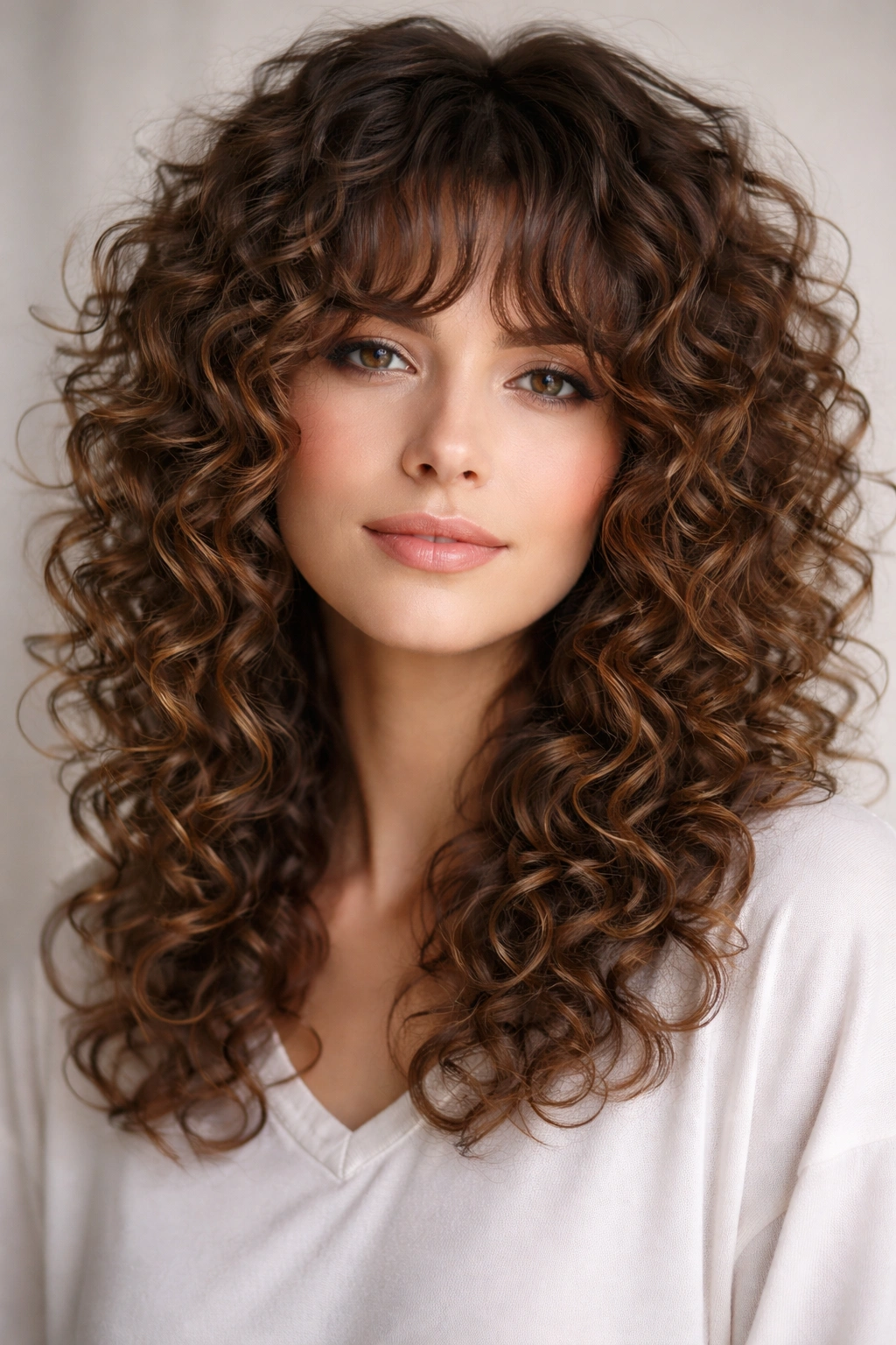 Curly hair wolf cut with defined ringlets and layering.