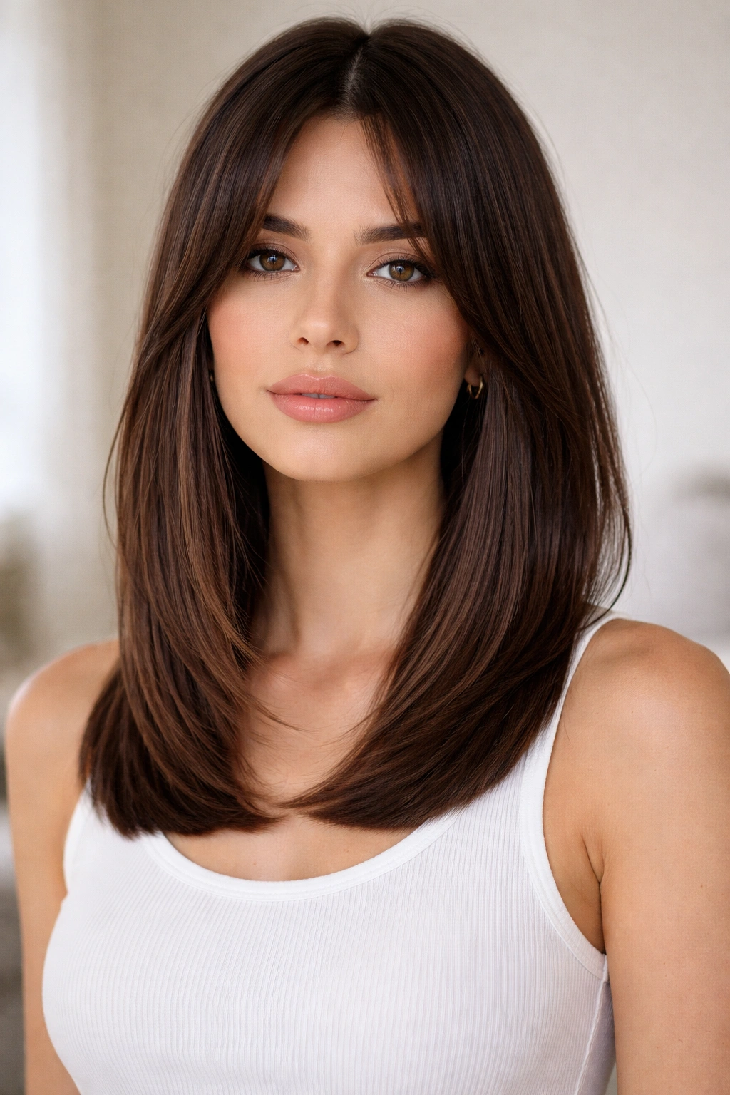 Sleek curtain cut with blunt ends framing the face