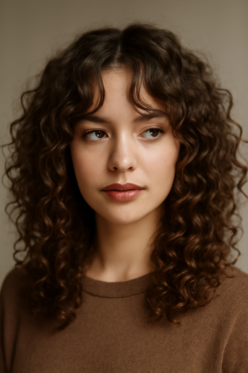 Curtain-cut fringe with center part framing the face