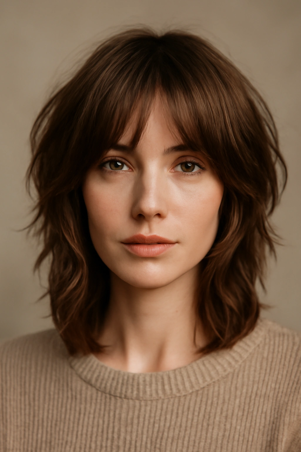 Curtain shag hairstyle with face-framing front layers