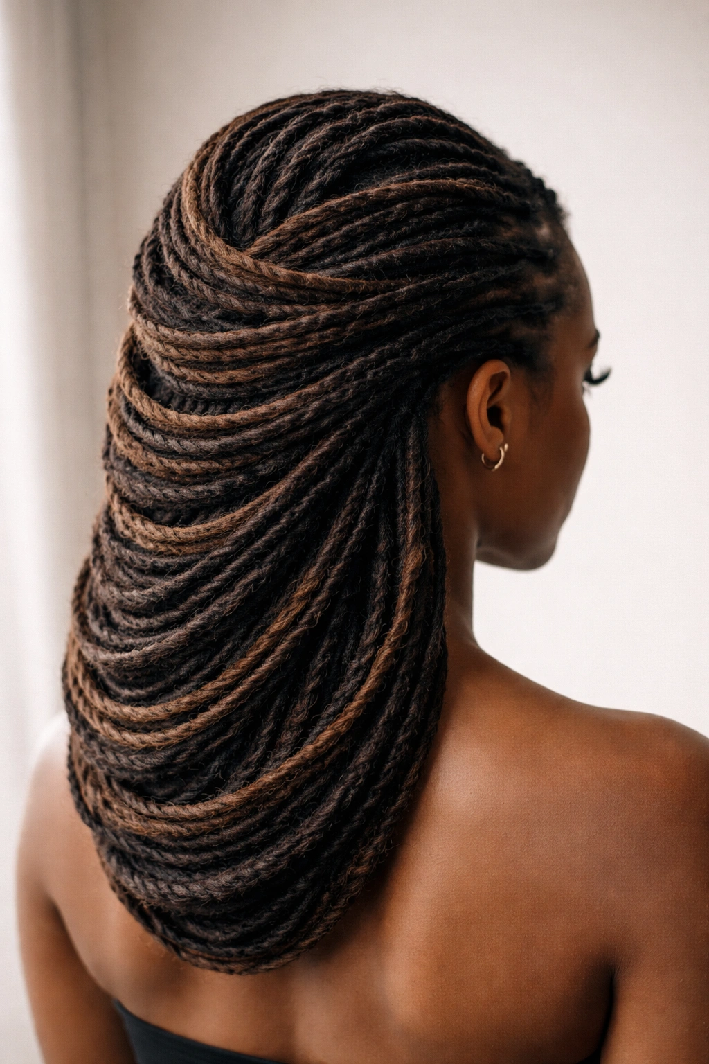 Curved arrangement of locs along the back of the head