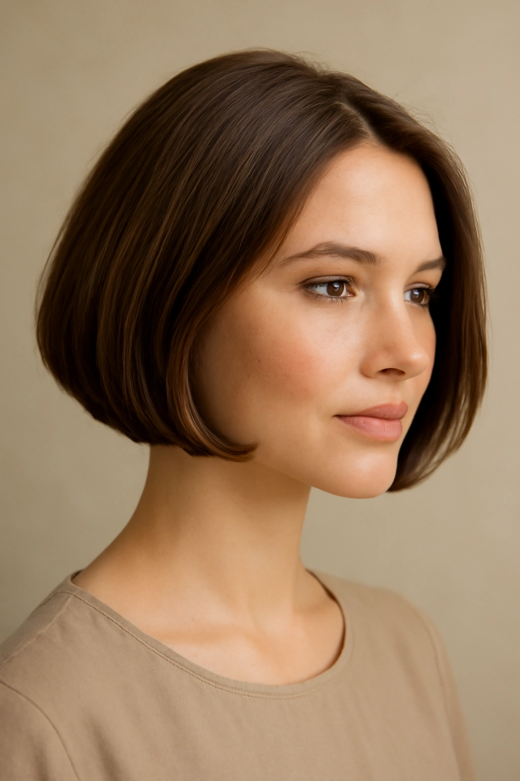 Curved bob hairstyle with inward-curved ends flattering facial contours