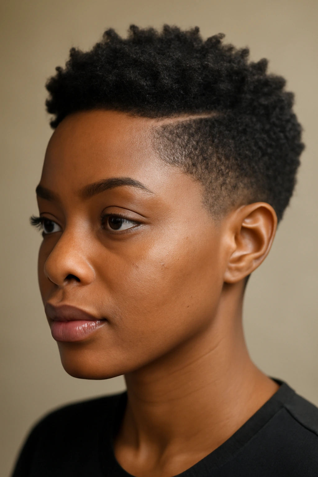 Close-up of a curved part with textured crown on natural hair