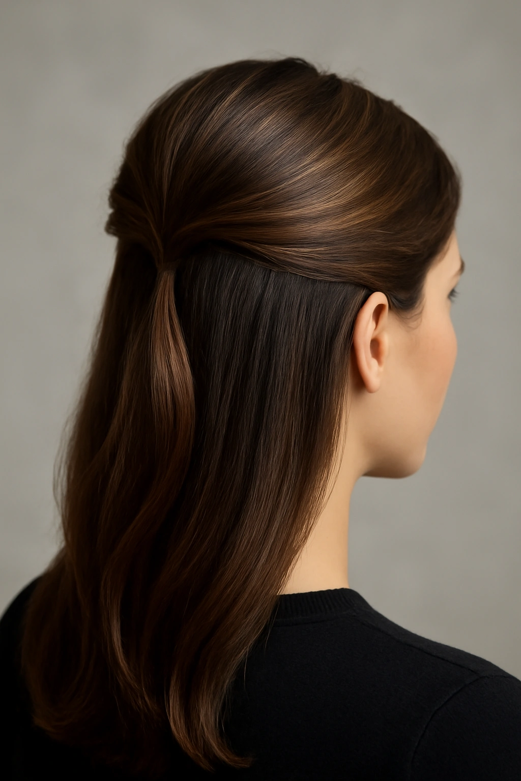 Chic half up with curved sections pinned at crown