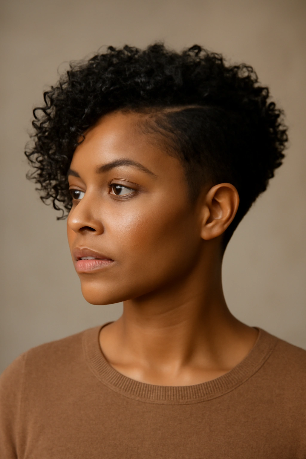 Profile view of curved undercut bob hairstyle