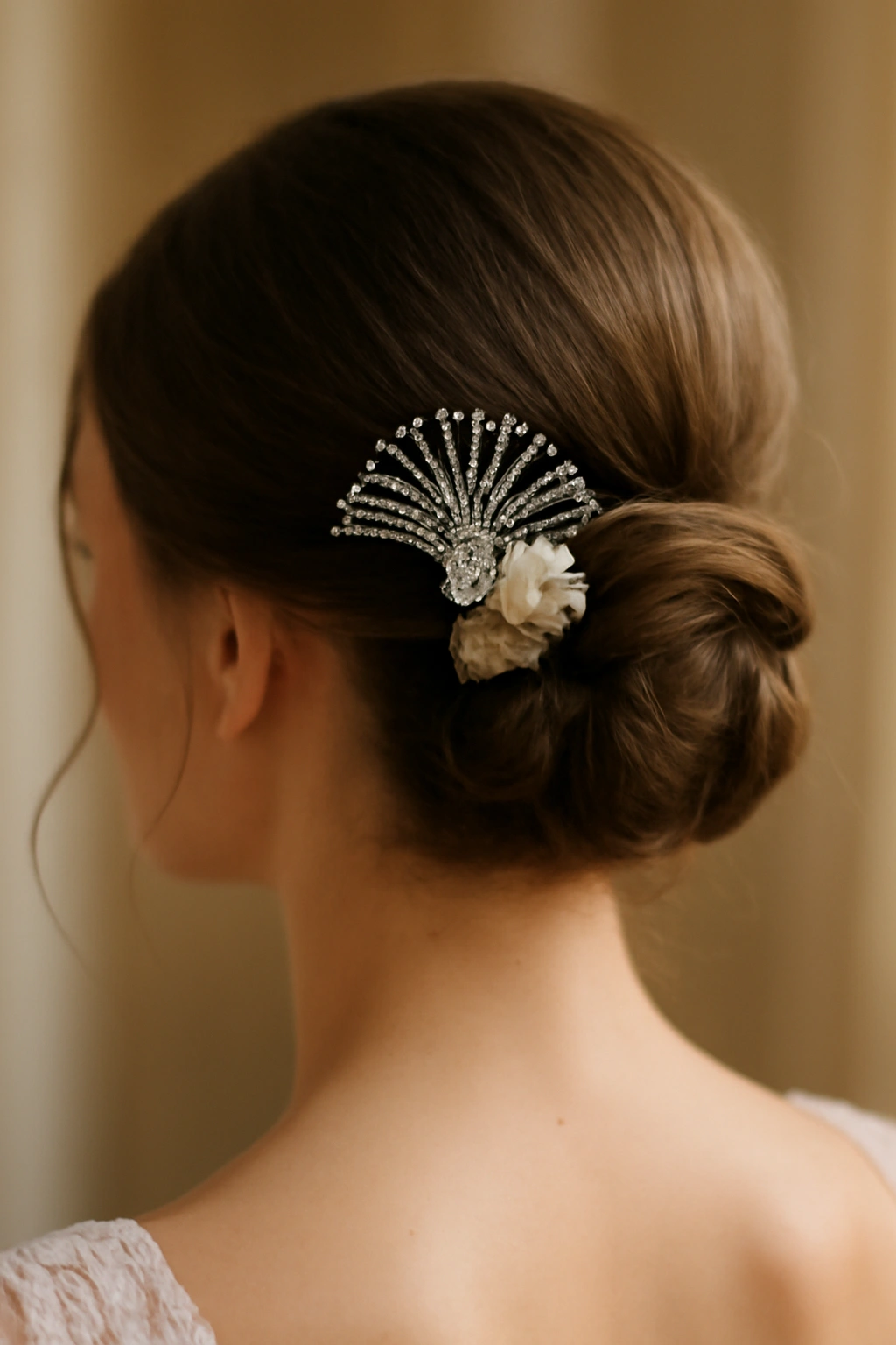 Bun with decorative hair comb inserted for bridal styling