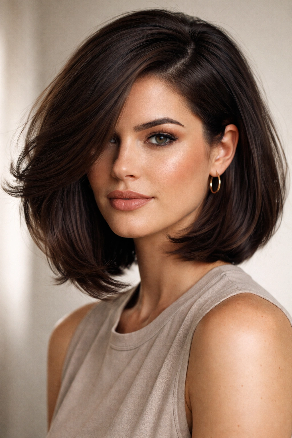 Deep-parted bob on square face with coarse hair