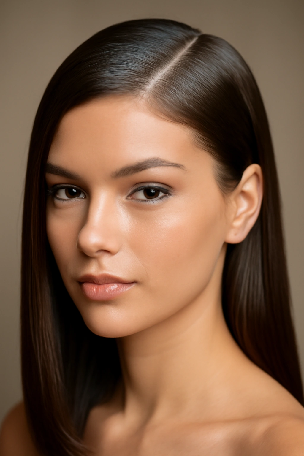 Sleek deep side part with metallic root shimmer
