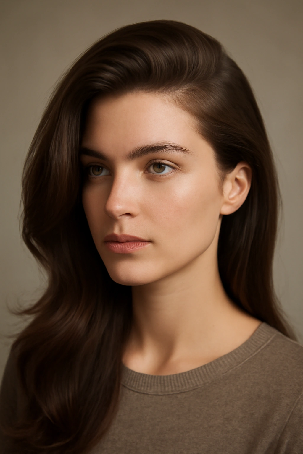 Close-up of a head showing a dramatic deep side part with voluminous crown