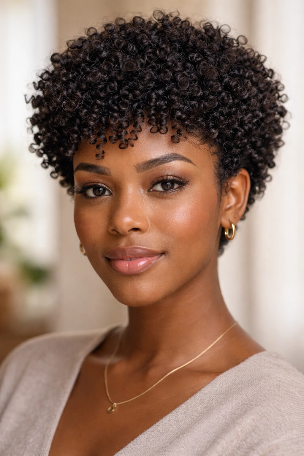 Front-facing portrait of The Defined Coil Cut showcasing tight, defined natural curls