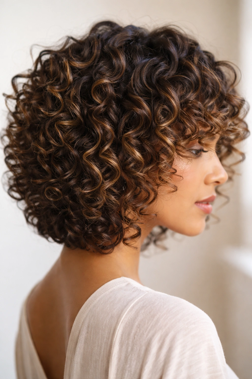 Highly detailed close-up of defined curls showing individual ringlets and varied lengths